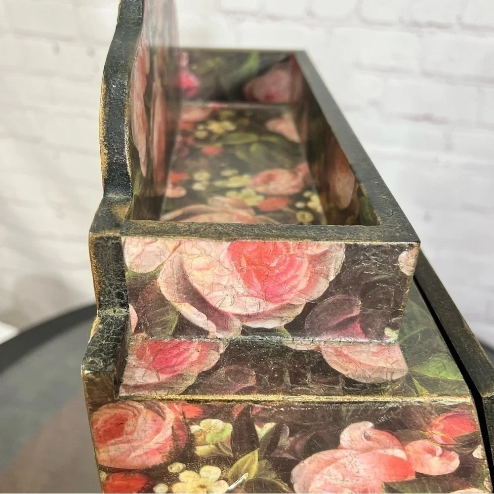 VINTAGE wooden Jewelry cabinet. Victorian look decoupaged. With a catch all